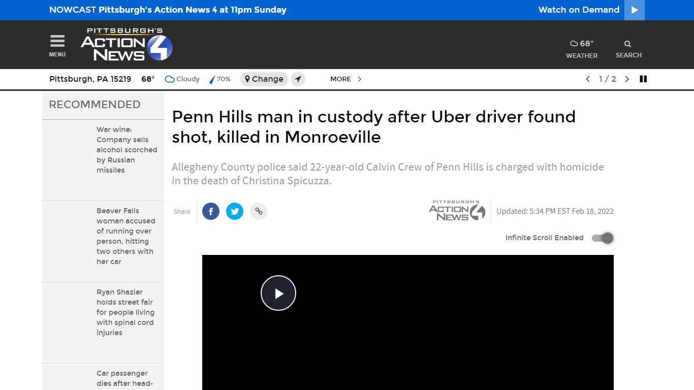 Arrest made after Uber driver found shot, killed in Monroeville